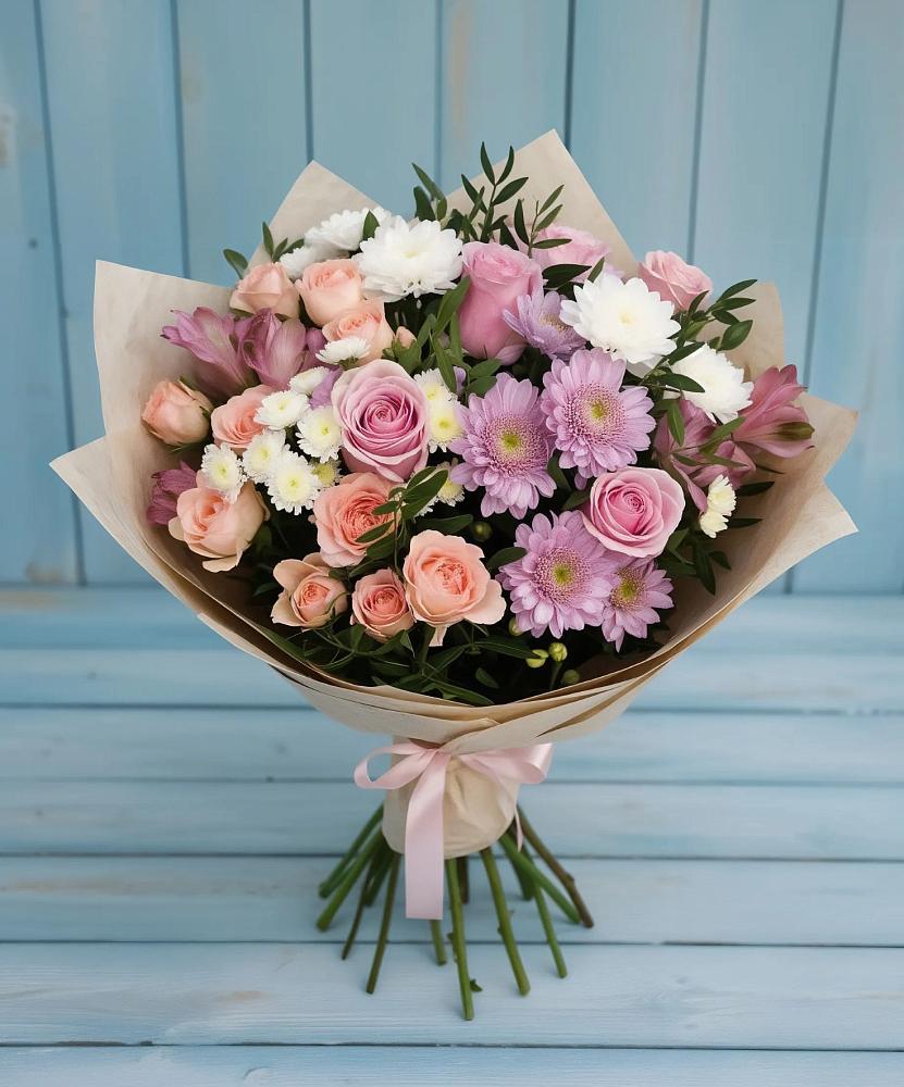 Букет цветов из: Хризантемы, Розы и Альстромерии в Павлоградке