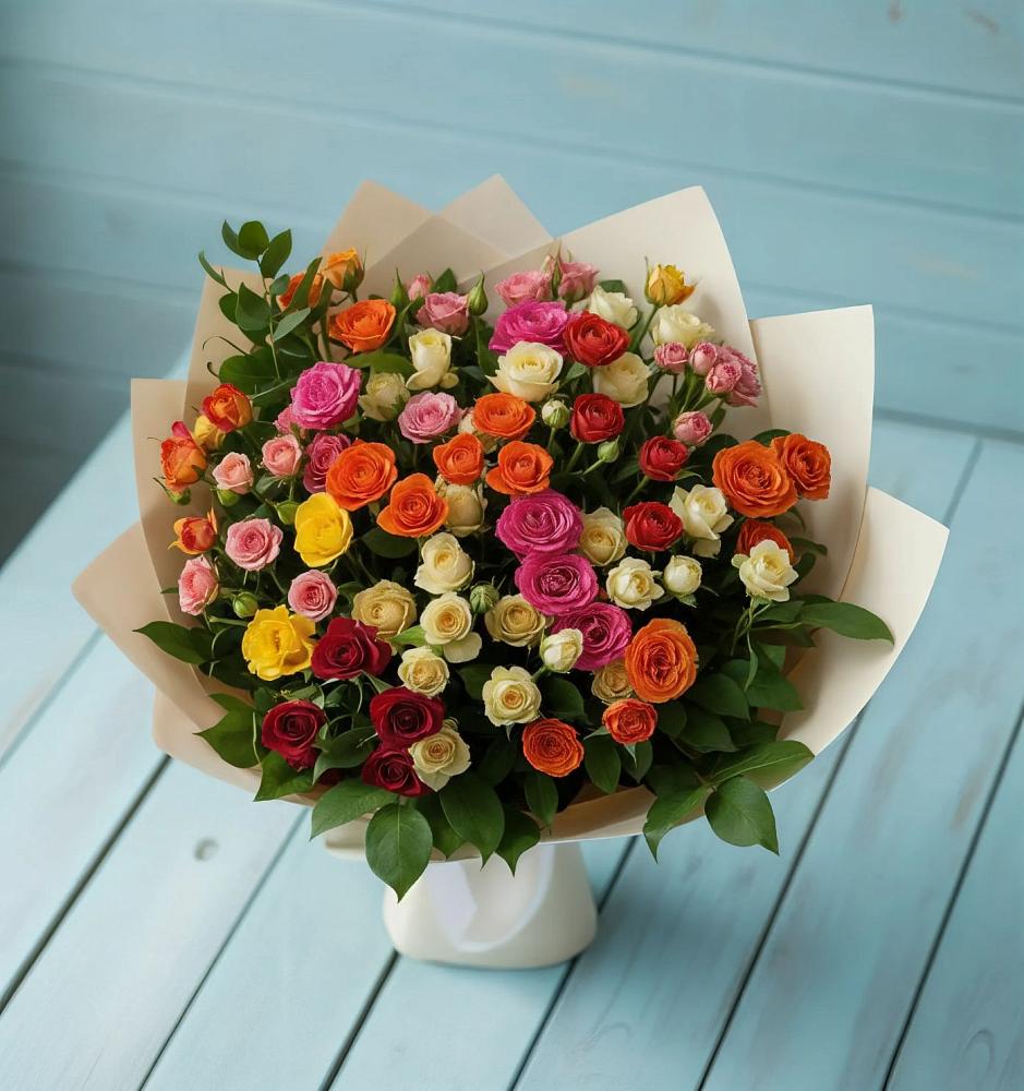 Букет Микс из разноцветных кустовых роз в Павлоградке