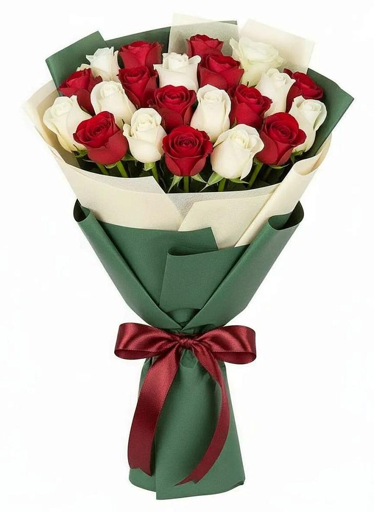 Букет Микс из красных и белых роз в Павлоградке