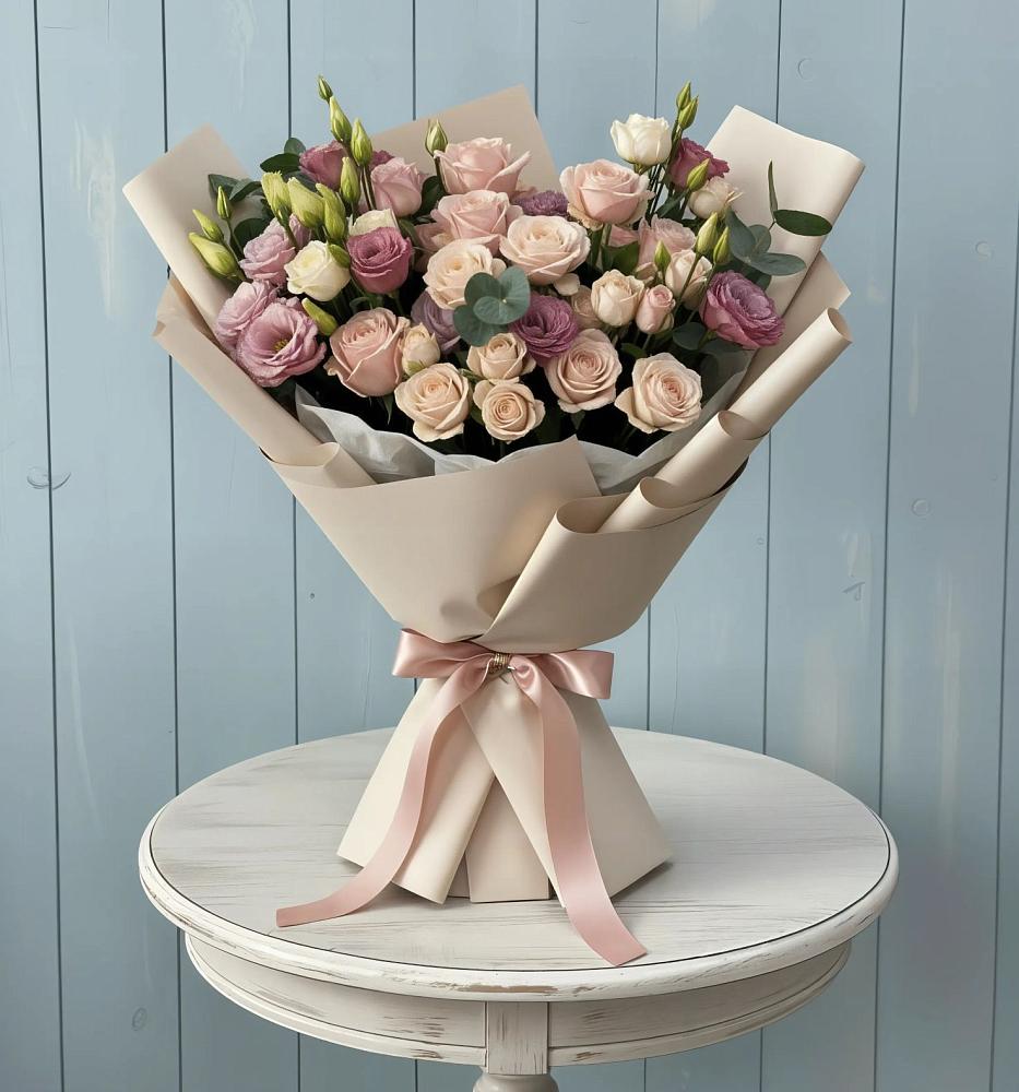 Букет цветов из: Розы и Лизиантусы в Павлоградке